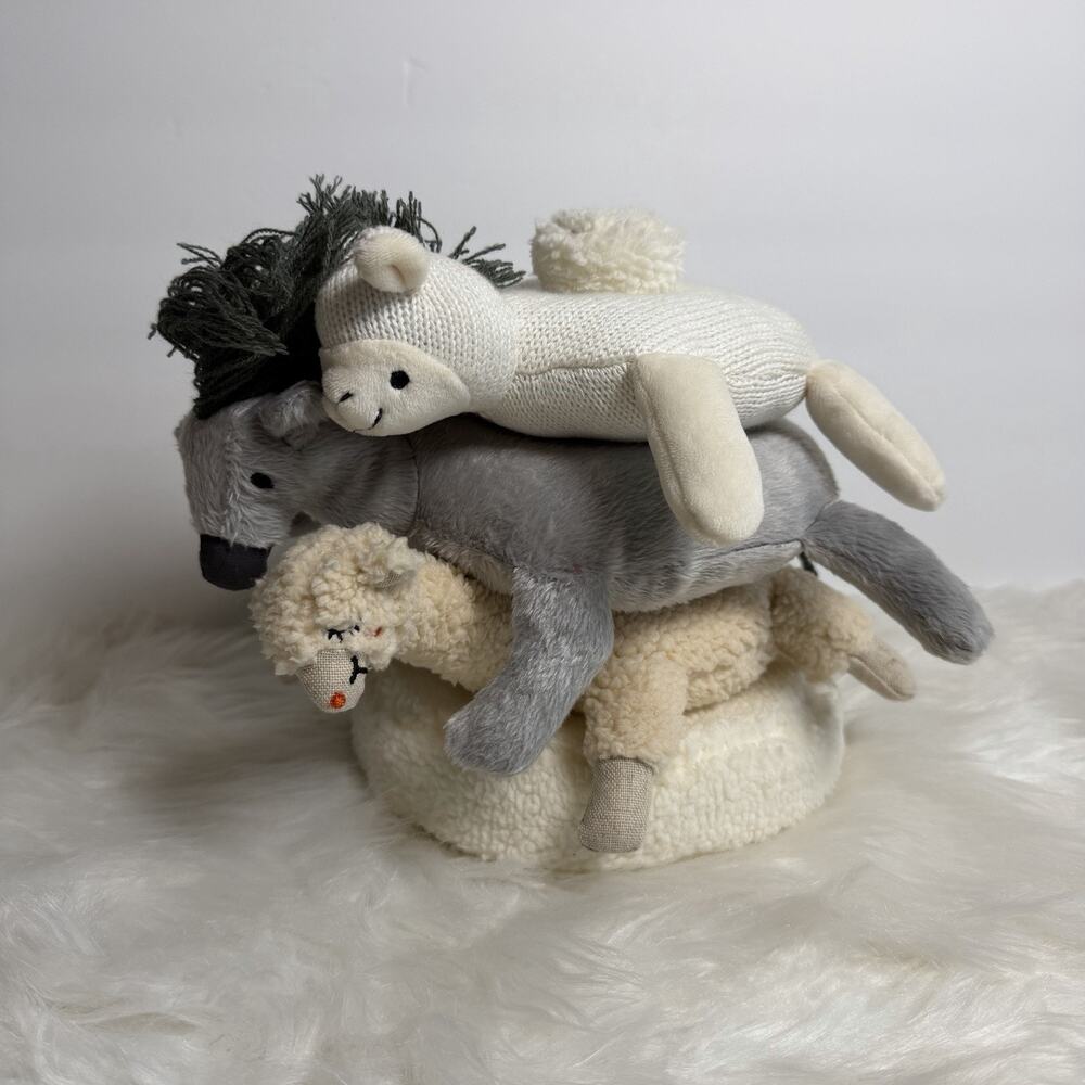 Pottery Barn Kids Animal Sheep Stacker Plush Stacking Rings Baby Toy PBK Soft